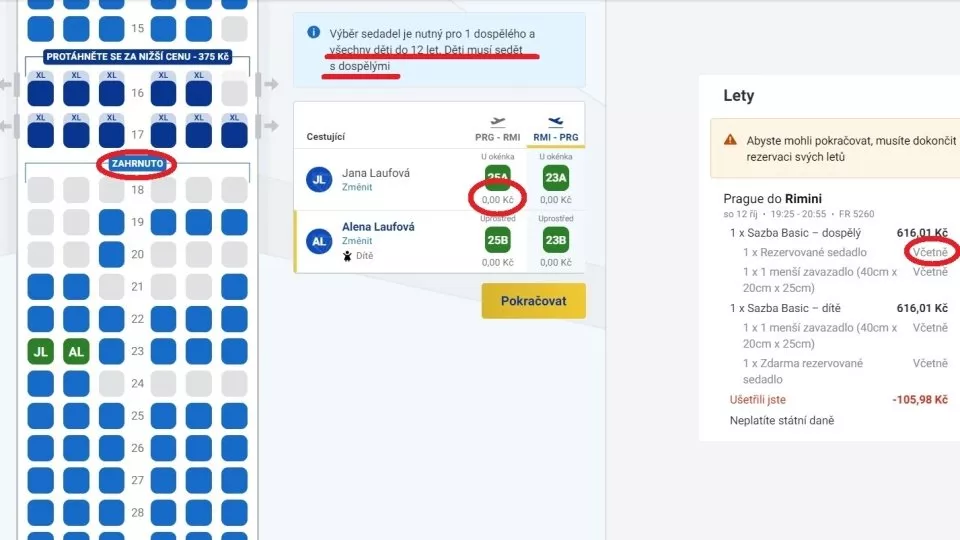 Ryanair rezervace sedadla