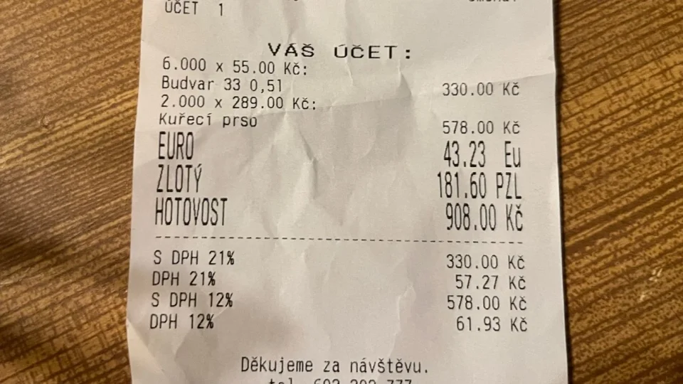 Účet v restauraci
