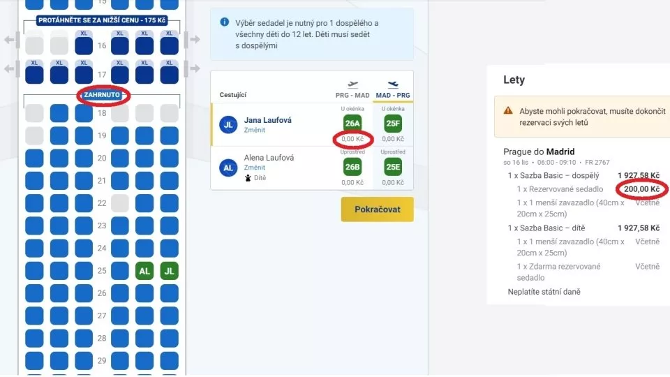 Ryanair rezervace sedadla
